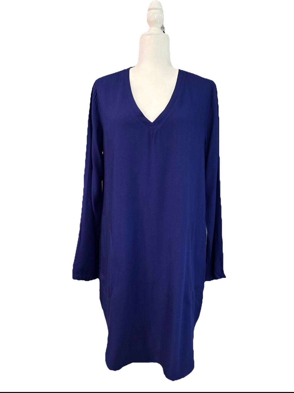 Cloth & Stone Shirt Tunic Dress Womens M Blue V-Neck Long Sleeve Pockets